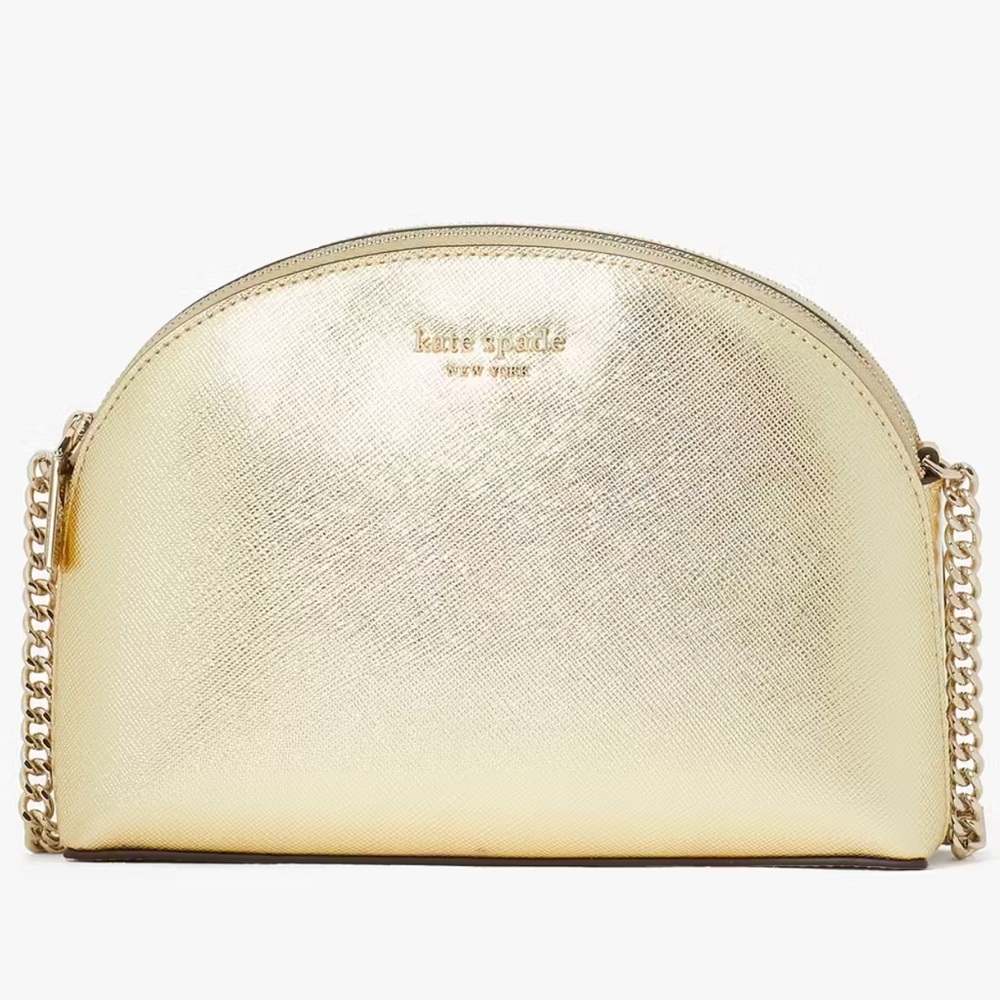 KATE SPADE ♠️ New York 💛Spencer💛 METALLIC GOLD DOUBLE-ZIP CROSSBODY BAG🌟EUC🌟